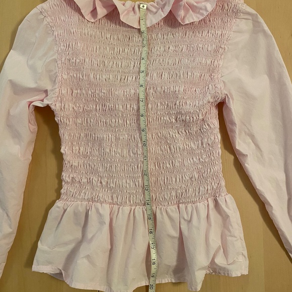 Ganni pink square neck blouse with ruffles sz 32 - Picture 3 of 5